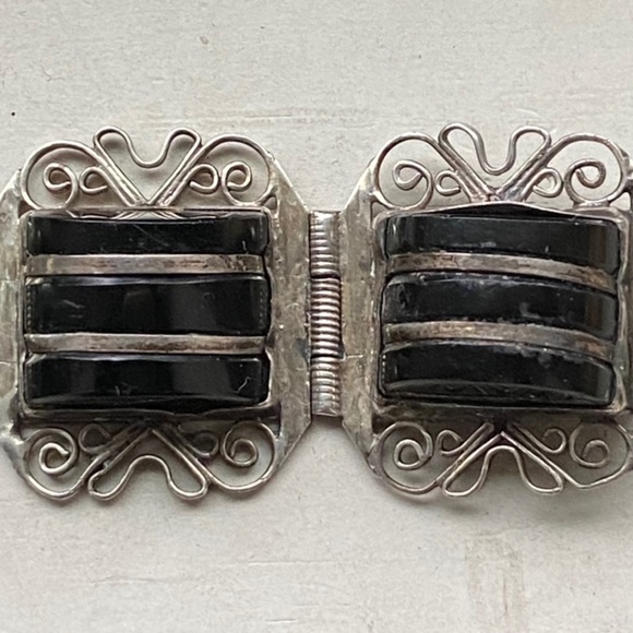 Sterling onyx vintage bracelet - Picture 7 of 11